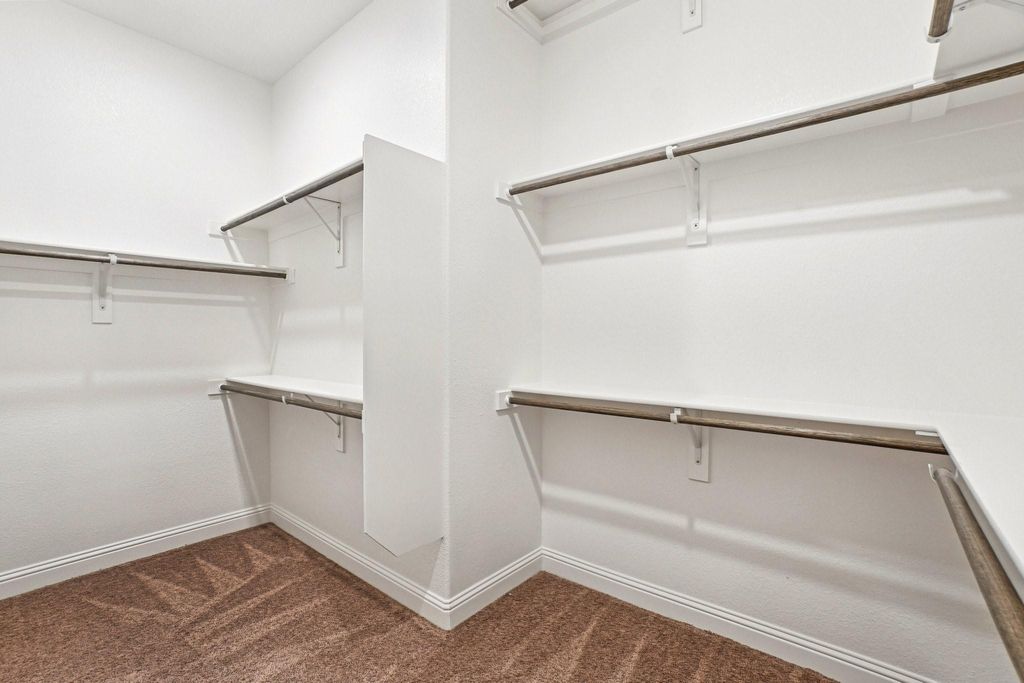 Spacious closet featuring dark carpet