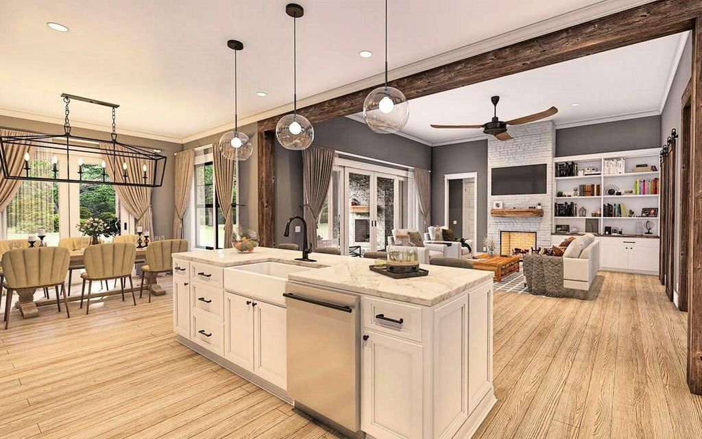 Kitchen with crown molding, pendant lighting, white cabinetry, dishwashing machine, and recessed lighting