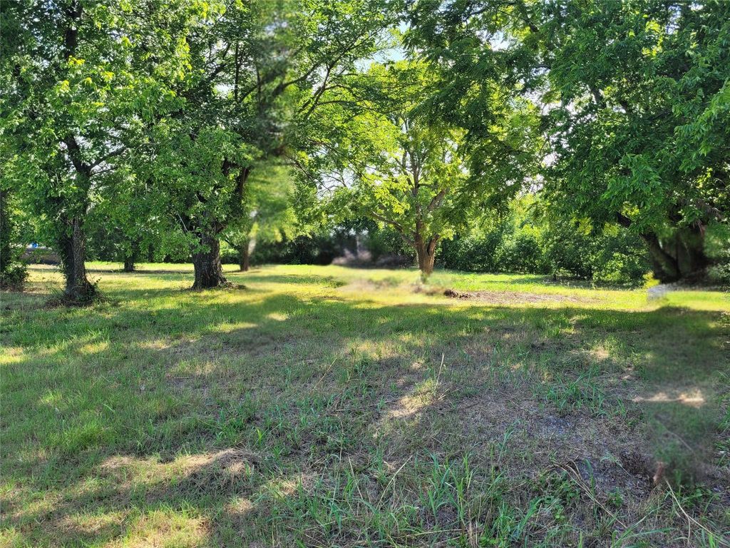 View of green lawn featuring view of wooded area