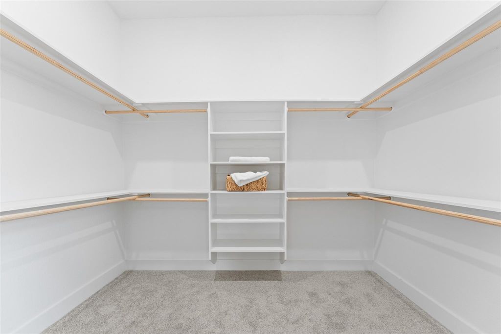 Spacious closet featuring light carpet